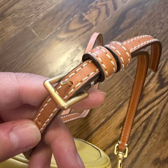 Tory Burch T Monogram Perforated Leather Circle Moon Bag, Golden Sunset, VGUC - Picture 10 of 12